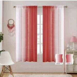 Ombre Faux Linen Sheer Curtains for Bedroom Living Room Rod Pocket